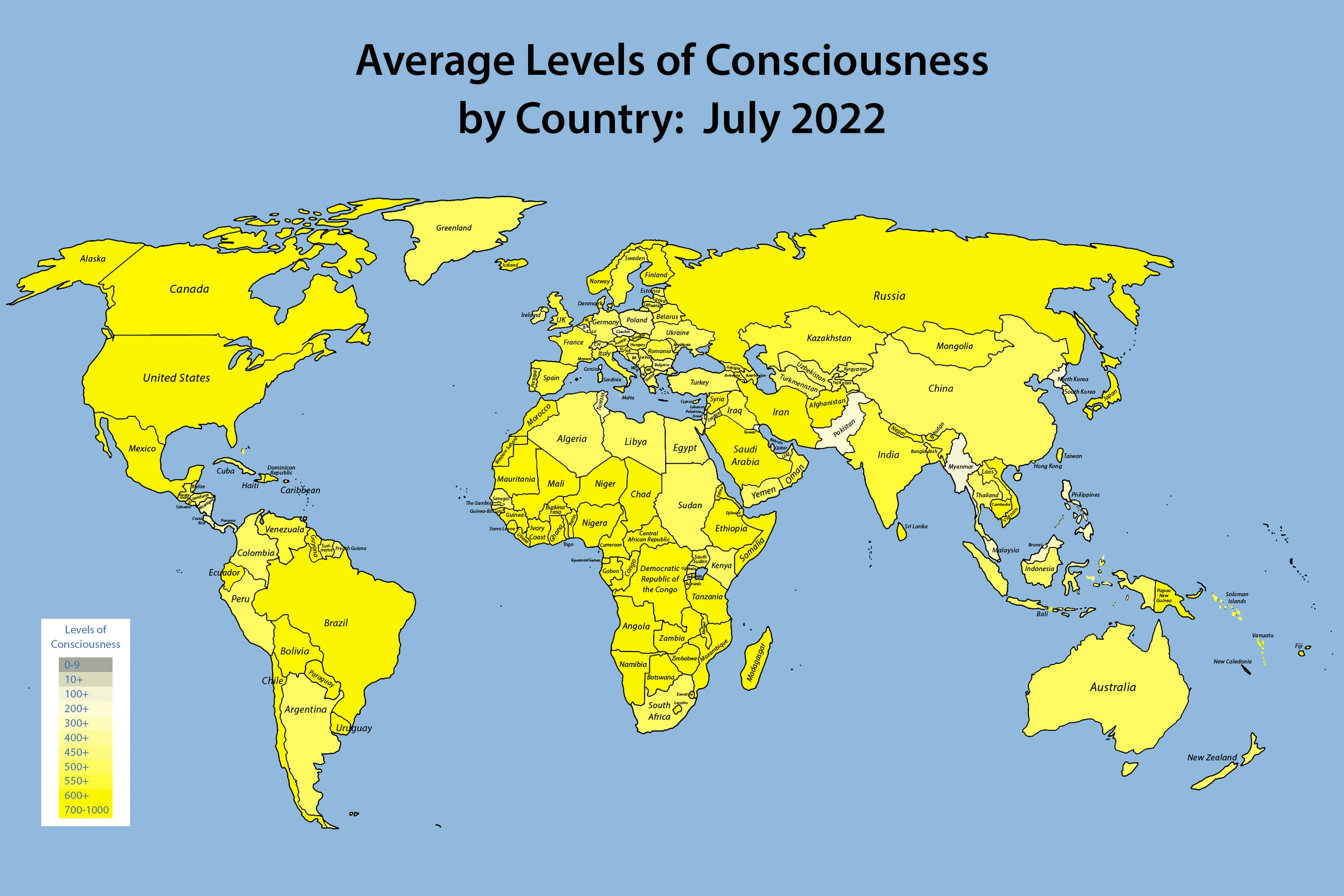 Global Levels of Consciousness by Country July 2022